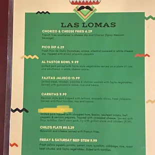 a menu for a mexican restaurant