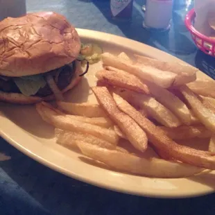Hamburger with grilled onions, grilled mushrooms and Avacado. Side of homemade Fries.