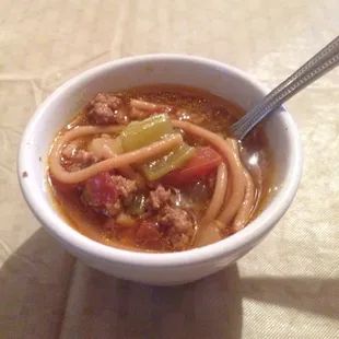 Beef and noodle soup.
