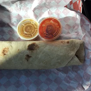 Barbacoa burrito--so yummy! With salsas Good size too