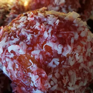 a close up of a doughnut