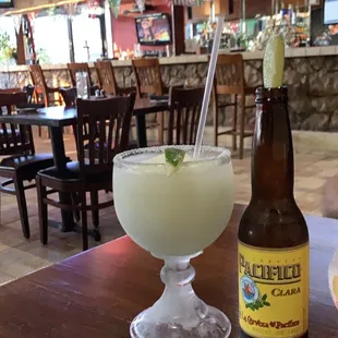 Margarita Frozen and Pacifico beer.