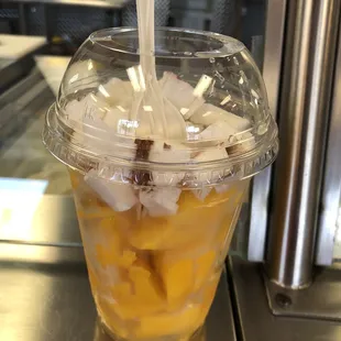 Mango and coconut fruit cup! Yes please!