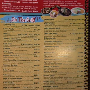 a menu for a mexican restaurant