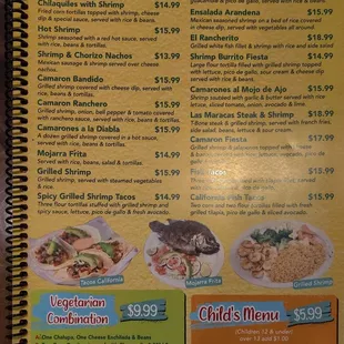 a menu for a fish and seafood restaurant