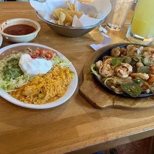 Shrimp fajitas and fixings