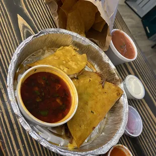 Birria Tacos. Chips and Salsa