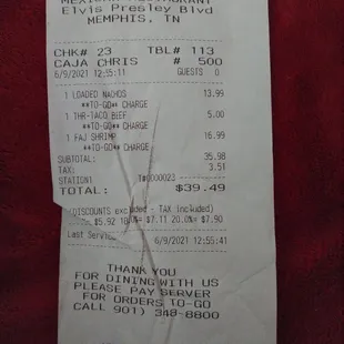 a receipt for margaritas