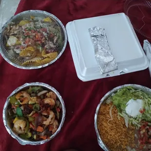 a variety of food items on a table