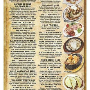 a menu for a mexican restaurant