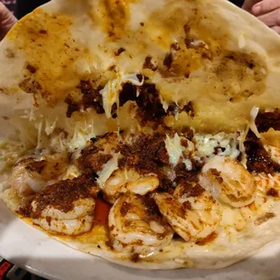 Inside of Chorizo/Shrimp Quesadilla