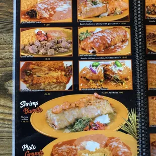 the menu of the restaurant