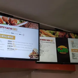 a menu on the wall