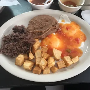 Huevos Rancheros Breakfast with a side order of Barbacoa