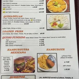 a menu for a mexican restaurant