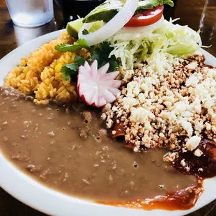 Chicken enchiladas plate.