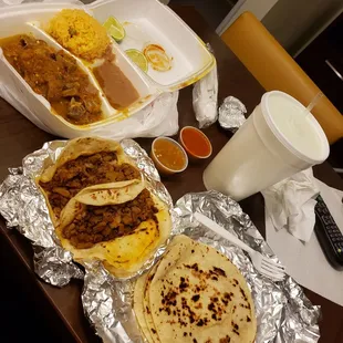 costillas de puerco and 2 giant tacos of al pastor