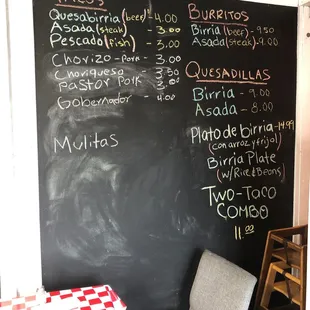 a menu on a blackboard