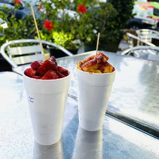 Strawberry fruit cup, mango fruit cup