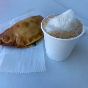 Spinach empanada and cortadito.