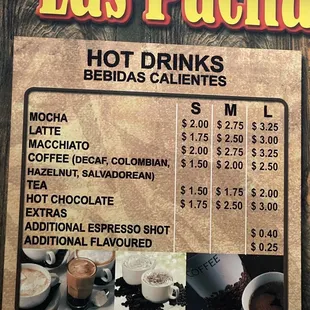 Hot drinks menu December 2022