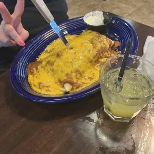 Burrito with margarita, deuces