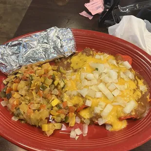 Enchilada plate with substitute veggie medley instead of arroz y frijoles