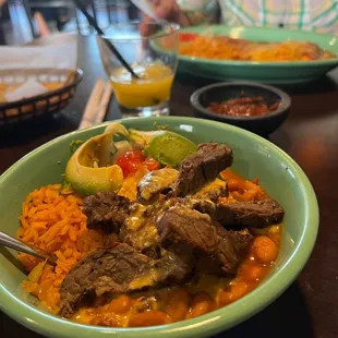 Caldo de res, cheese enchiladas