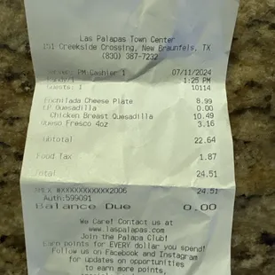 My order with missing chips and Queso &amp; Chips