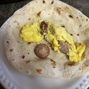 Egg and sausage --mainly tortilla