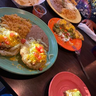 Puffy taco plate, nachos and flauta plate.