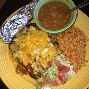 Cheese enchilada with charro beans.