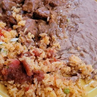 Carne guisada with rice and beans