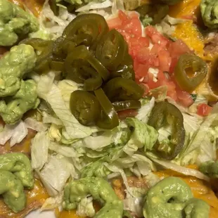 Nachos bean and cheese (avocado/guacamole on them was from home)