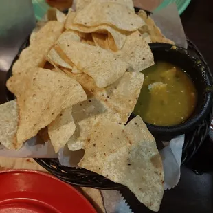 tortilla, salsa, and chips