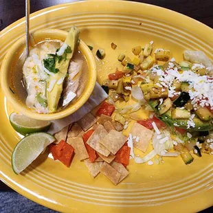 Half stuffed veggie avocado with chicken tortilla soup.