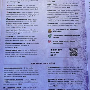 a menu for a mexican restaurant
