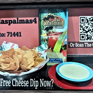 This is a Free Cheese Dip offer from the restaurant.  Photo taken December 10, 2021.