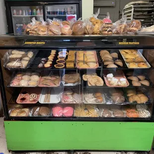 a display case full of donuts