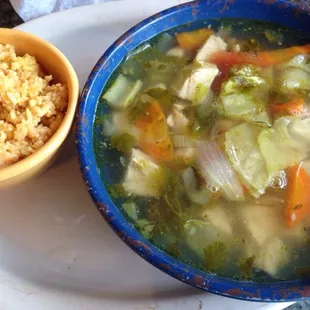 Large bowl of chicken soup