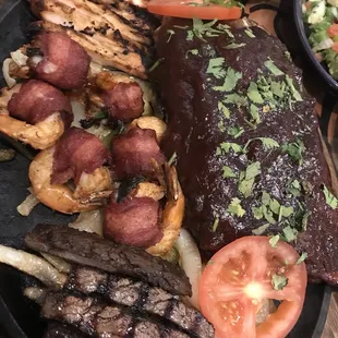 a plate of meat and vegetables