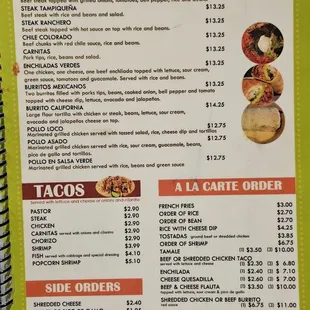 a menu for a mexican restaurant