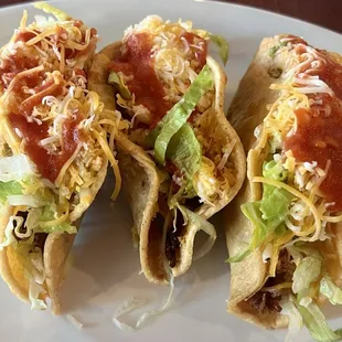 tacos dorados (from left to right: shredded beef, chicken and carnitas)