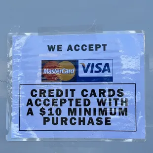 Credit cards accepted for orders over $10