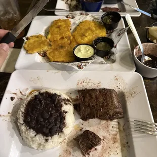 Skirt Steak"chimi-Churri Steak (Churrasco) Black beans and rice Tostones Lechón