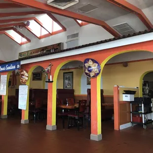 From our booth near the front window, in front of the kitchen door.