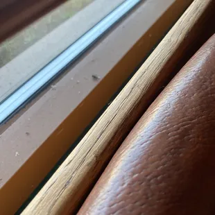 a close up of a leather couch