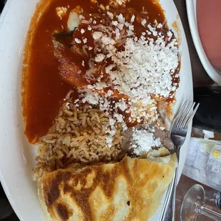 Combo plate with cheese quesadilla and chili relleno