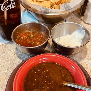 House-made salsas, including spicy tomatillo