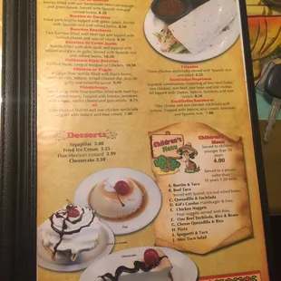 Dessert menu